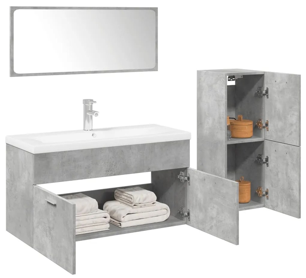 3324884 vidaXL Комплект мебели за баня от 4 части бетонно сив инженерно дърво