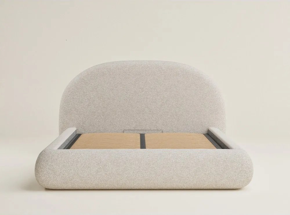 Кремаво двойно легло 160x200 cm тапицирано с място за съхранение с включена подматрачна рамка Maumere – Maison de Rêve