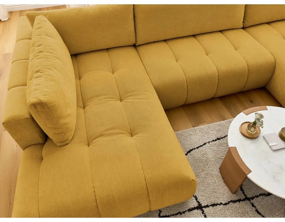 Сгъваем/с място за съхранение ъглов диван в цвят горчица (ляв ъгъл/U форма) Fuji – Bobochic Paris