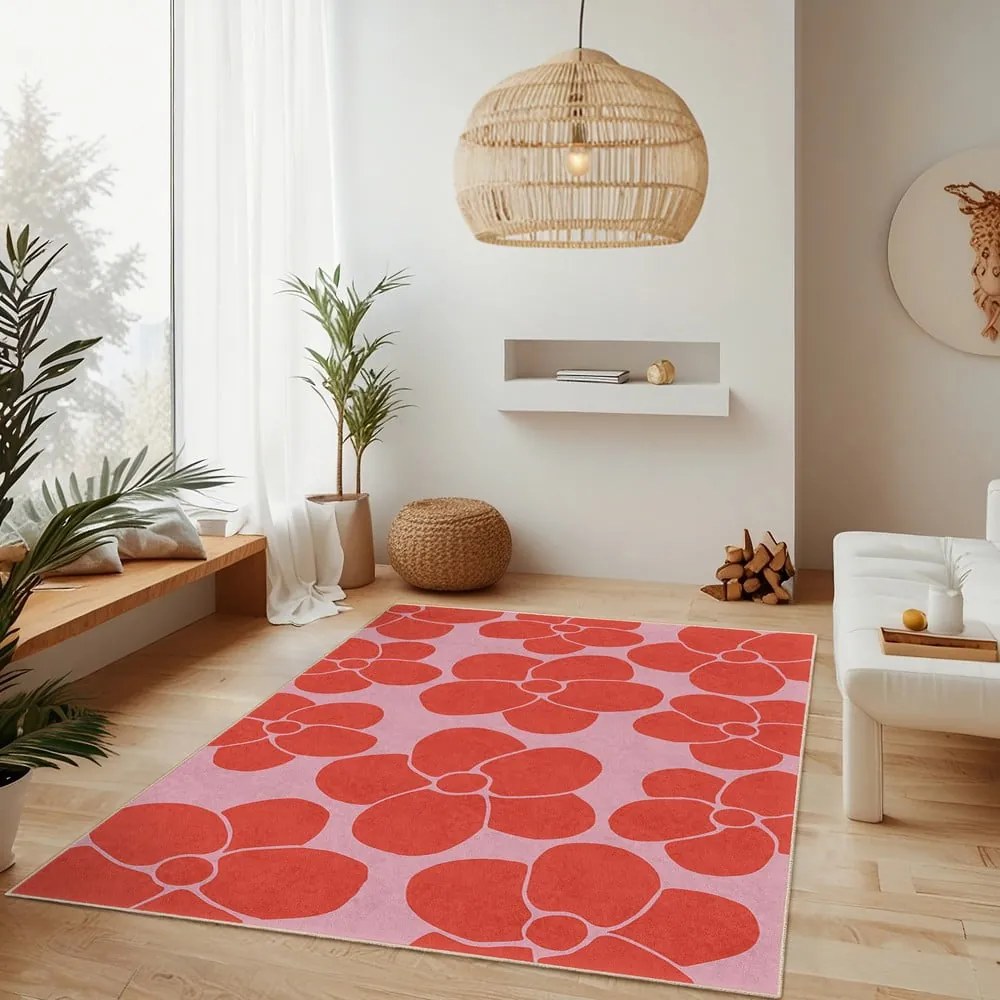Червено-розов килим подходящ за пране 120x180 cm Poppy Fields – Mila Home