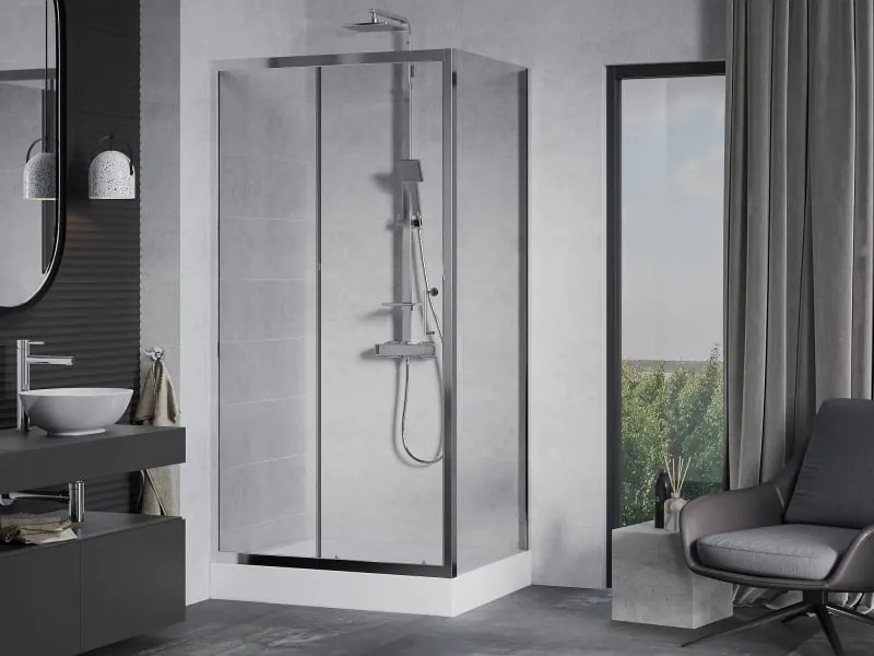 Mexen Apia плъзгаща се душ кабина 100 x 80 см, прозрачна, хром + корито Рио