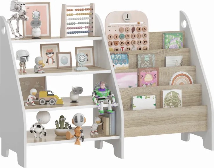 Практичен Монтесори рафт 2в1 за деца - сонома + бяло