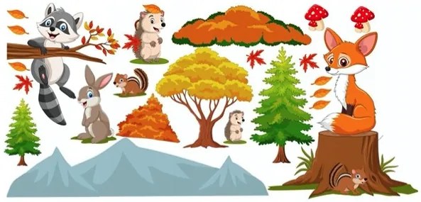 Цветен детски стикер за стена Happy Forest Animals 100 x 240 cm