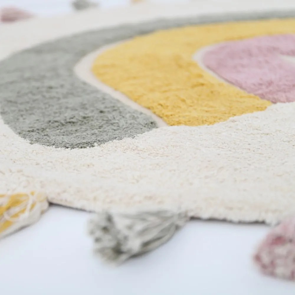 Кремав ръчно изработен памучен детски килим подходящ за пране ø110 cm Rainbow Moss – Nattiot