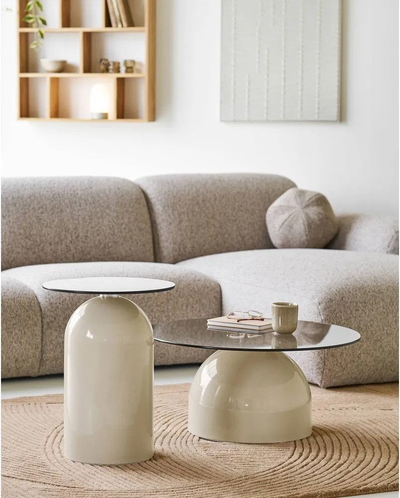 Бежова кръгла масичка за кафе със стъклен плот ø 70 cm Ravello – House Nordic