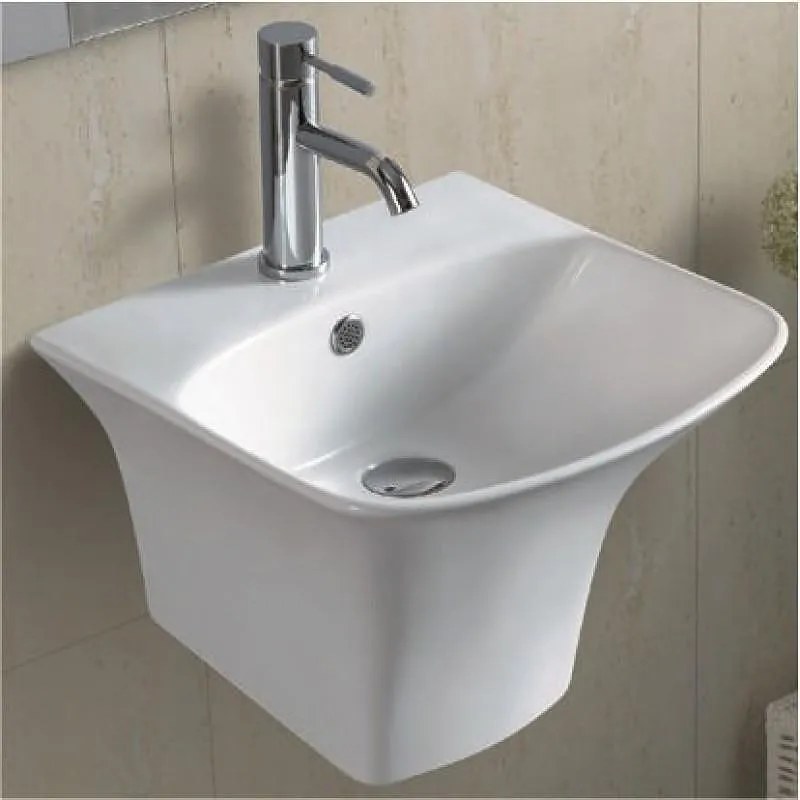 Мивка за баня ICC 4543, Inter Ceramic, с полуконзола, стенен монтаж, с отвор за смесител и преливник, порцелан, бял, 45x43x34см