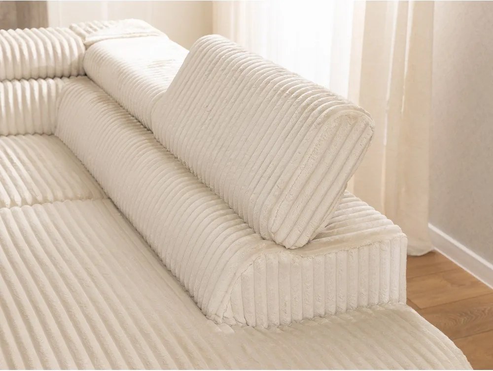 Бежов ъглов диван от рипсено кадифе (десен ъгъл L форма) Marbeya – Ropez