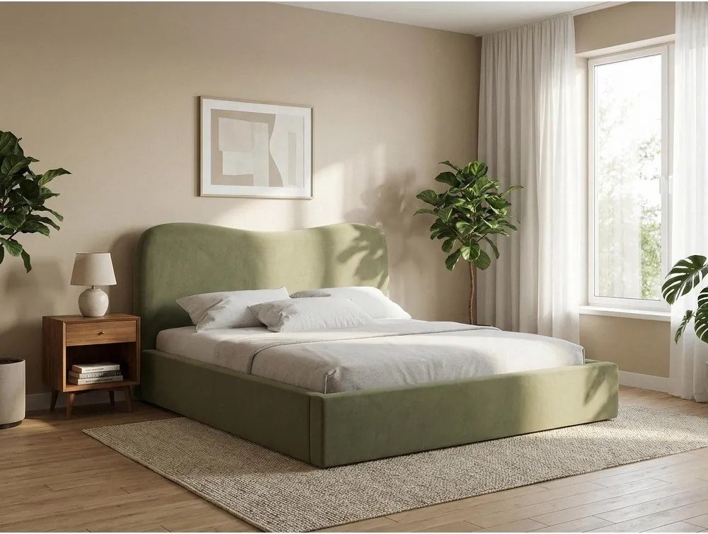 Тъмнолилаво двойно легло 180x200 cm тапицирано с място за съхранение с включена подматрачна рамка Kahai – Makamii