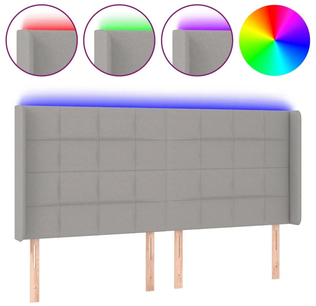 3124054 vidaXL LED горна табла за легло, светлосива, 163x16x118/128 см, плат