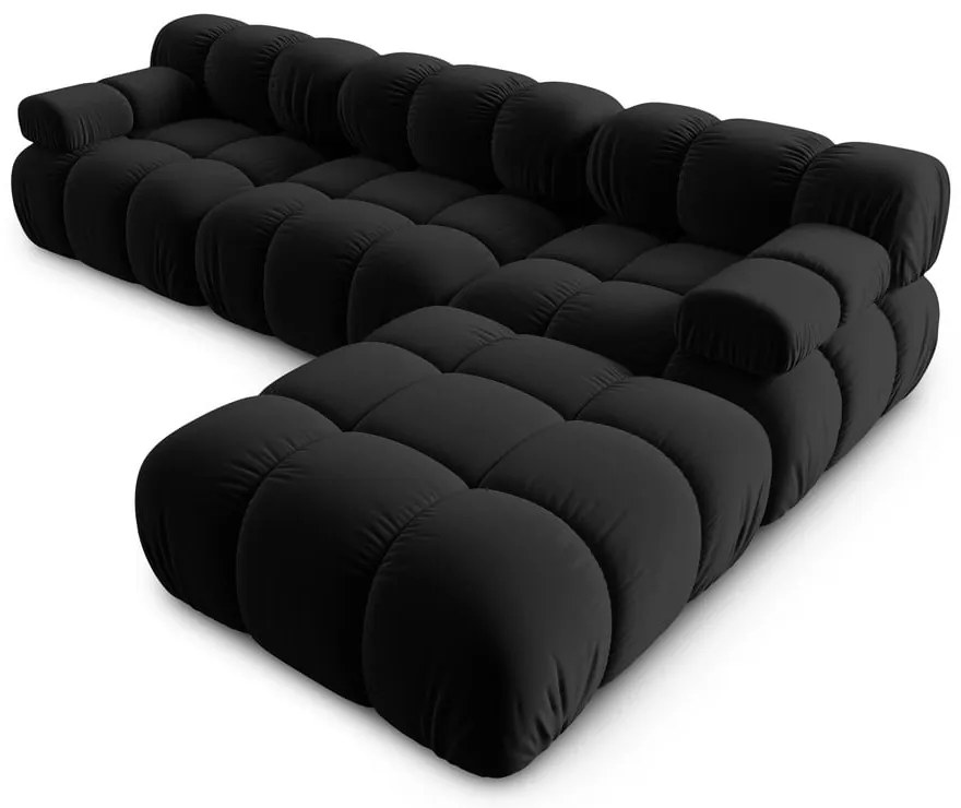 Черен ъглов диван от кадифе Bellis - Micadoni Home