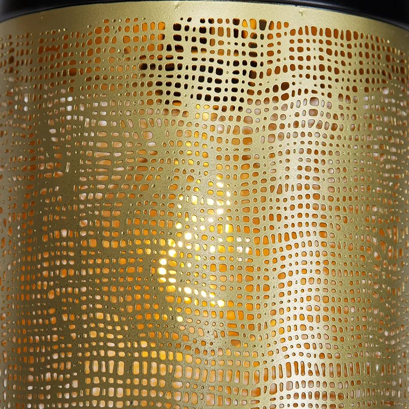 Висяща лампа в ретро стил черна с месинг кръгла 3-светлина - Kayleigh