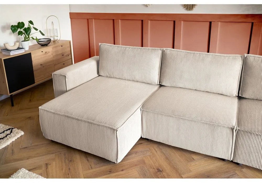 Кремав ъглов U-образен диван от велур, десен ъгъл Nihad modular - Bobochic Paris