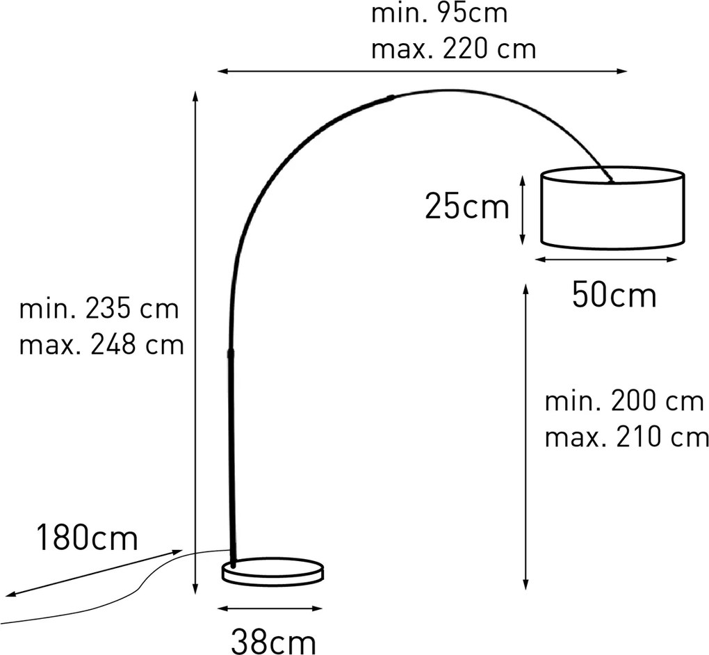 Подова лампа от месинг с бял и бежов раиран абажур 50 см - XXL