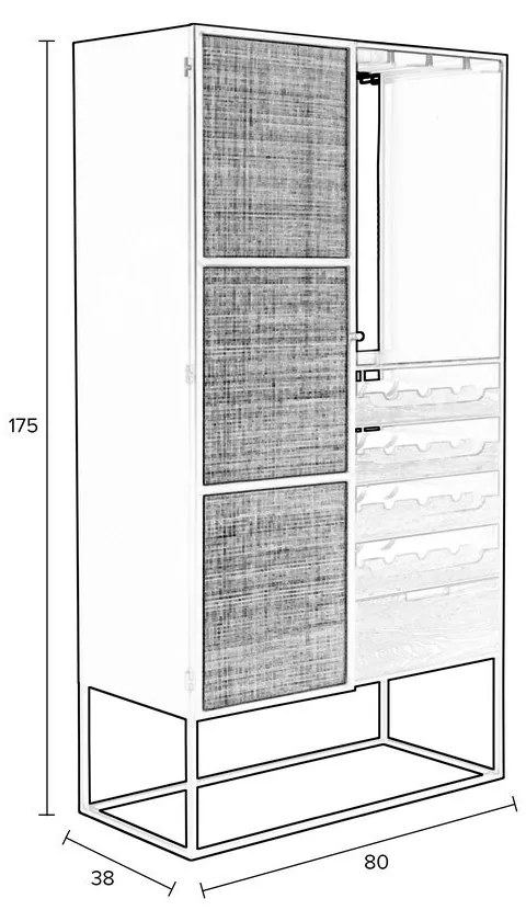 Черна ратанова стойка за вино за 16 бутилки, 80x175 cm Guuji - White Label