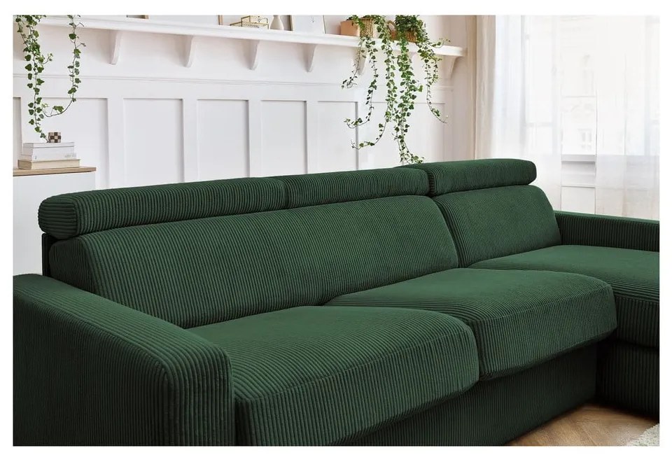 Тъмнозелен разтегателен ъглов диван от рипсено кадифе (променлив) Monaco – Bobochic Paris