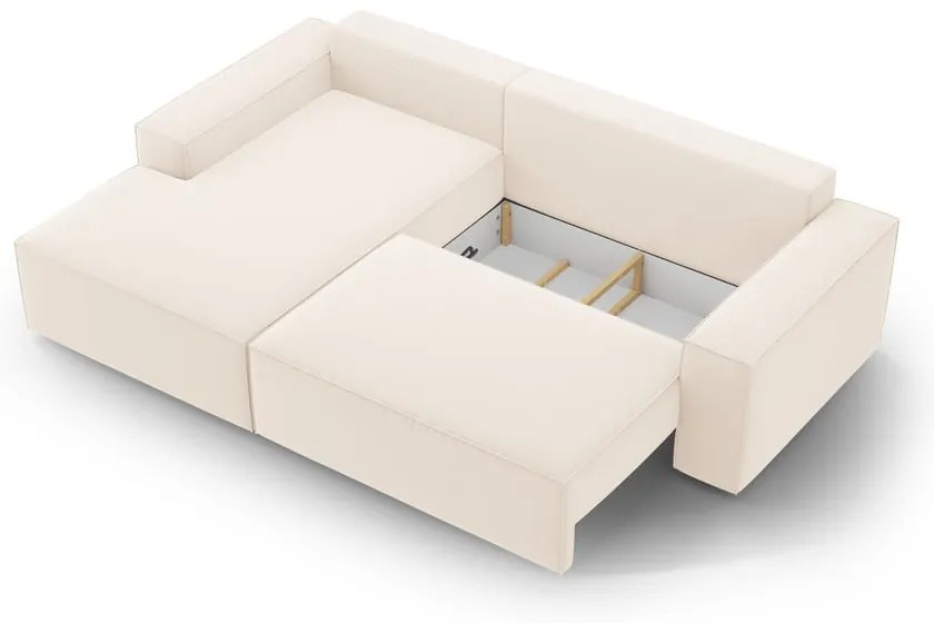 Бежов кадифен разтегателен с място за съхранение ъглов диван (ляв ъгъл) Jodie – Micadoni
