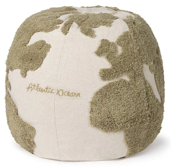 Детски пуф в зелен и кремав цвят World Map – Lorena Canals