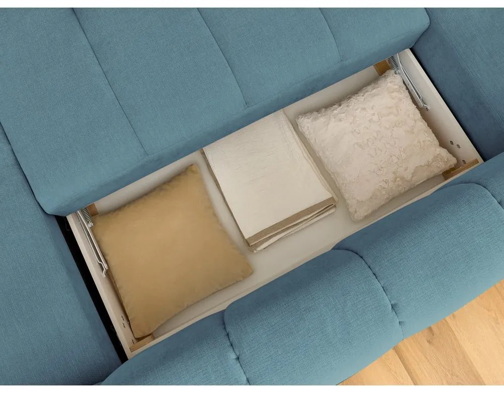 Син сгъваем/с място за съхранение ъглов диван (ляв ъгъл/U форма) Fuji – Bobochic Paris