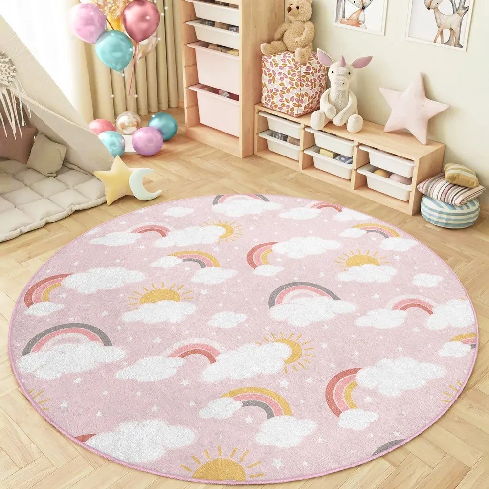 Розов детски килим подходящ за пране ø100 cm Rainbow World – Mila Home