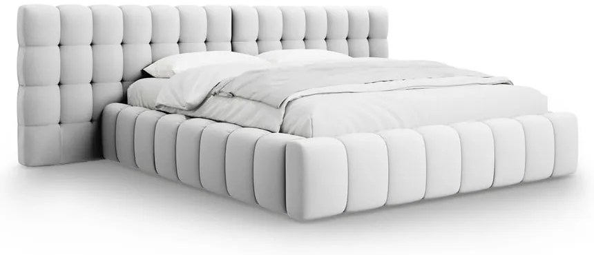 Светлосиво тапицирано двойно легло с място за съхранение с включена подматрачна рамка 160x200 cm Mamaia – Micadoni Home