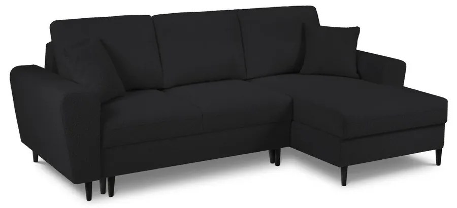Черен разтегателен ъглов диван с място за съхранение от прежда с примки от букле (десен ъгъл) Kyoto – Cosmopolitan Design