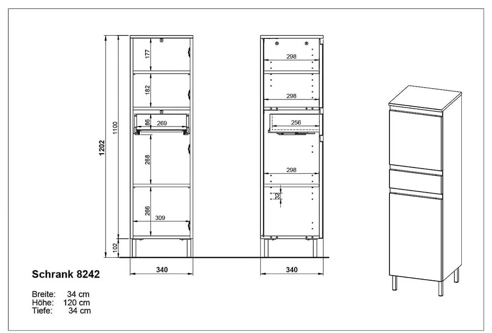 Тъмно сив висок шкаф за баня от дъб 34x120 cm Salinas - Germania