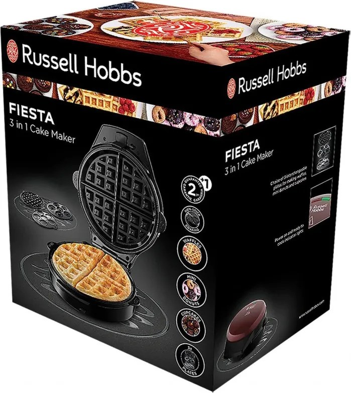 Преоценено: Гофретник 3в1 Russell Hobbs Fiesta 24620-56, 900w, Незалепващи плочи, Самозаключващ се капак, Бордо/черен