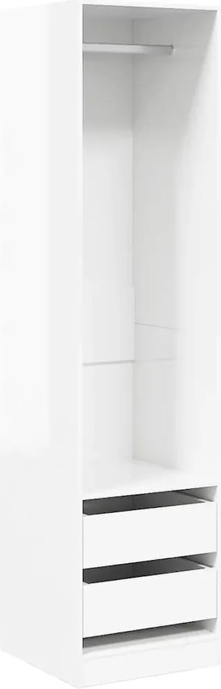 800618 vidaXL Гардероб с чекмеджета, бял гланц, 50x50x200 см, ПДЧ