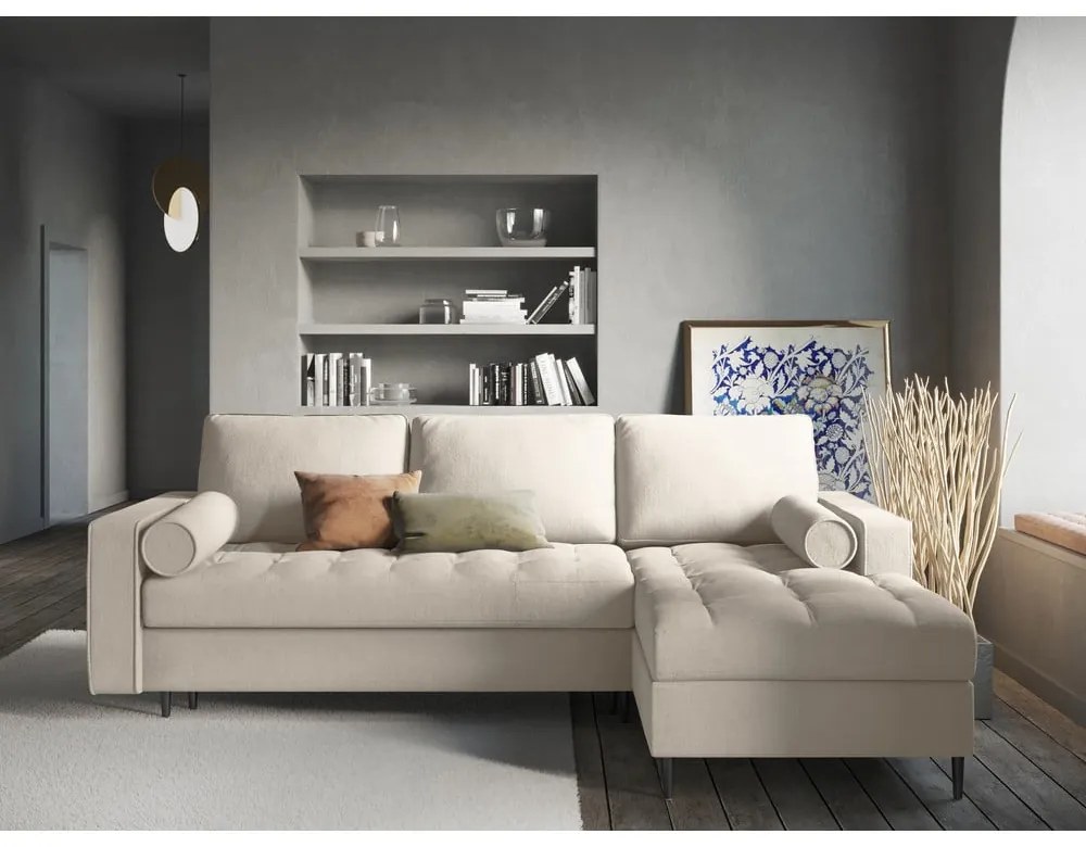 Светлобежов ъглов разтегателен диван , десен ъгъл Santo - Milo Casa