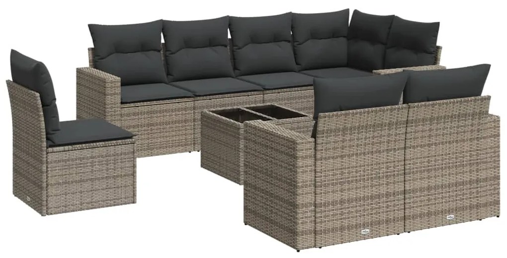 3251587 vidaXL Градински комплект диван с възглавници 9 части сив полиратан