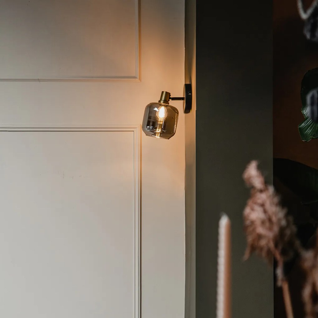 Дизайнерски таванен прожектор черен със злато и опушено стъкло - Zuzanna