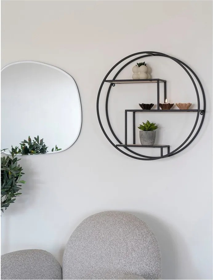 Черен/естествен на няколко нива стенен рафт от масивна Пауловния 62 cm Rotterdam – House Nordic