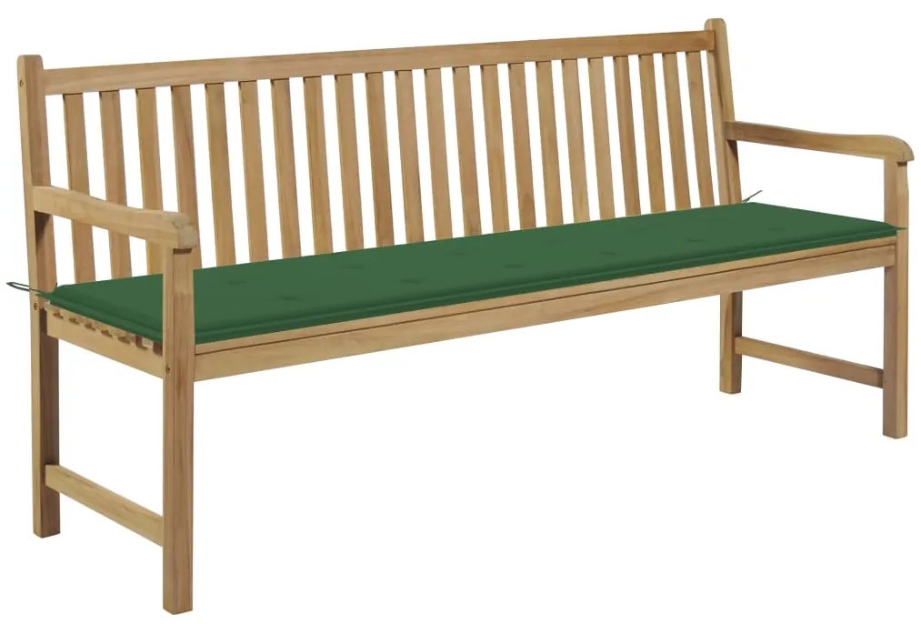 3062789 vidaXL Градинска пейка със зелено шалте, 175 см, тик масив