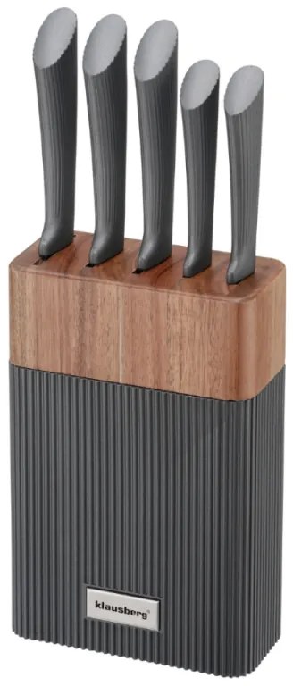Комплект ножове Klausberg KB 7979, 6 части, Неръждаема стомана, Стойка, Графит/кафяв