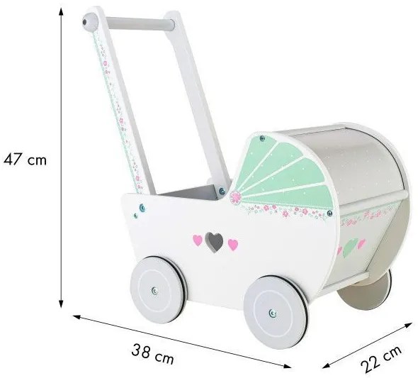 Дървена количка за кукли в красив ментов цвят