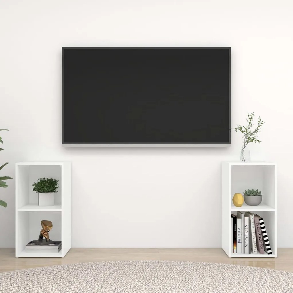 3079898 vidaXL ТВ шкафове, 2 бр, бeли, 72x35x36,5 см, инженерно дърво