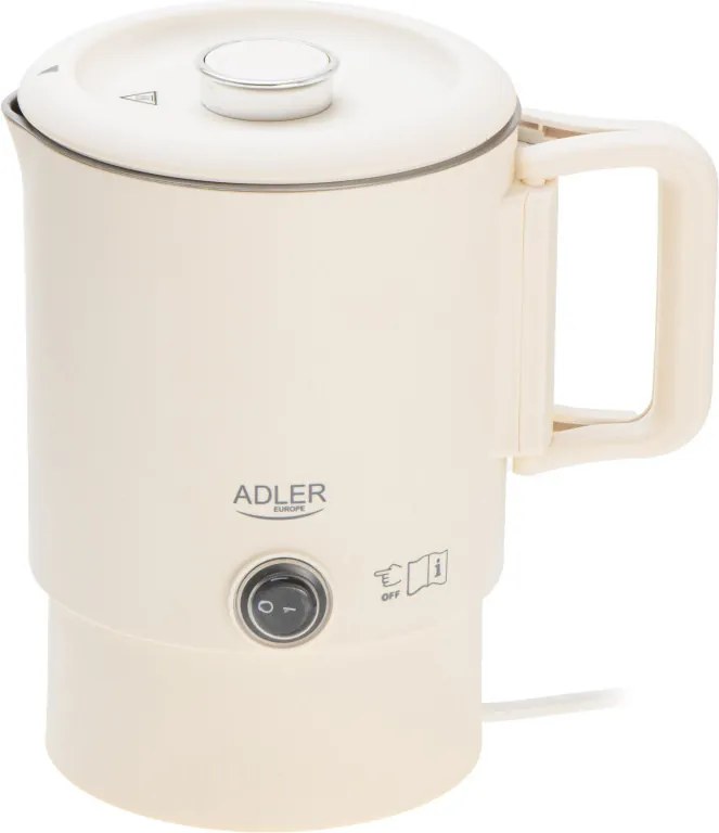 Електрическа кана за туризъм Adler AD 1388b, 650W, 0.8 л, Сваляем капак, Въртяща се основа, Бежов