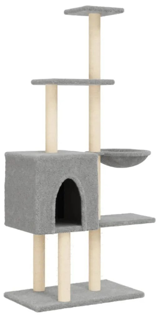 172095 vidaXL Котешко дърво със сизалени стълбове, светлосиво, 145 см