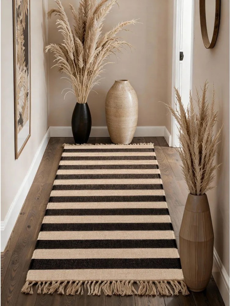 Черна/кремава двустранна/ръчно изработена ютена пътека 80x200 cm Playa – Hanse Home