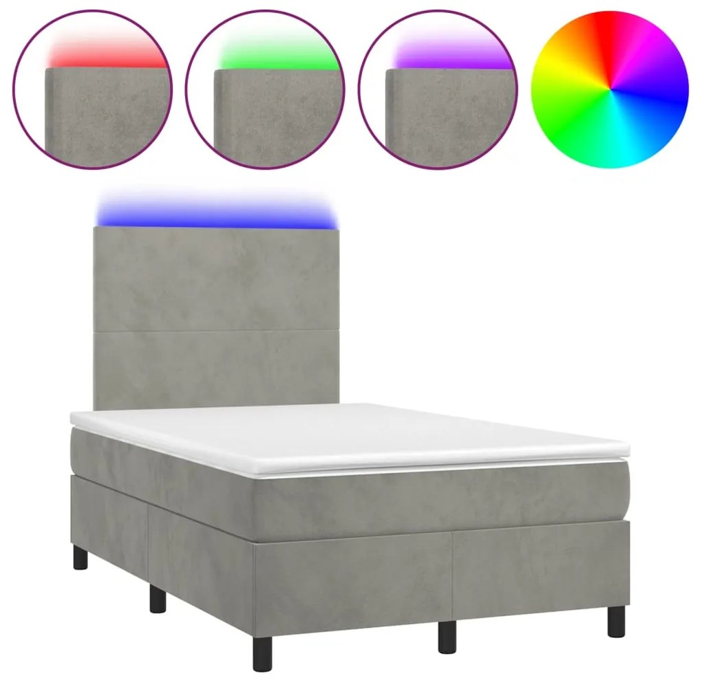 3270299 vidaXL Боксспринг легло с матрак и LED, светлосиво, 120x190 см, кадифе