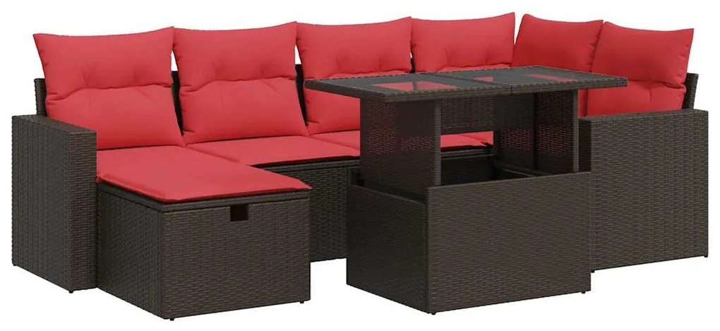 3327824 vidaXL Градински комплект диван с възглавници 7 части кафяв полиратан