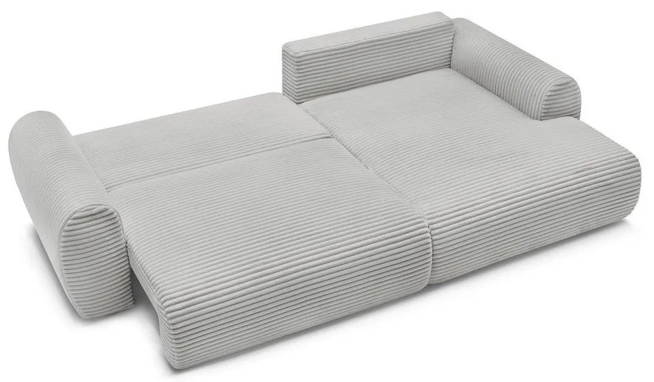 Светлосив разтегателен ъглов диван от рипсено кадифе (десен ъгъл) Lucien – Bobochic Paris