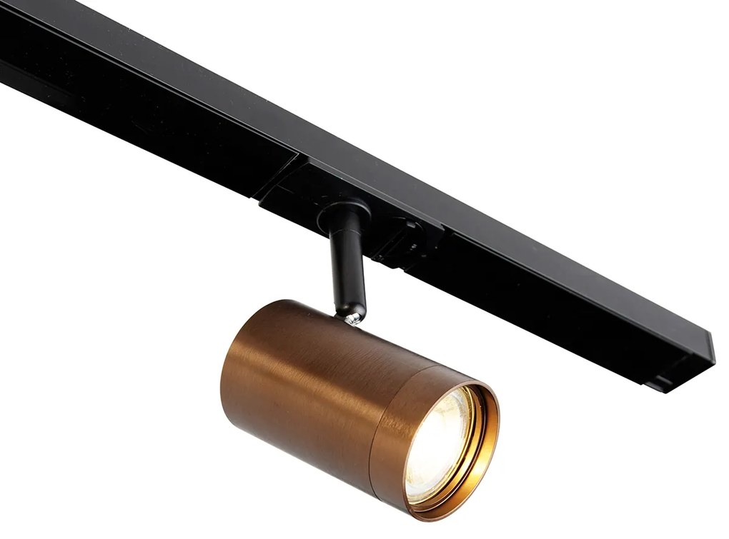 1-фазна релсова система тъмно бронз с 4 прожектора и квадратен I захранващ блок - Jeana