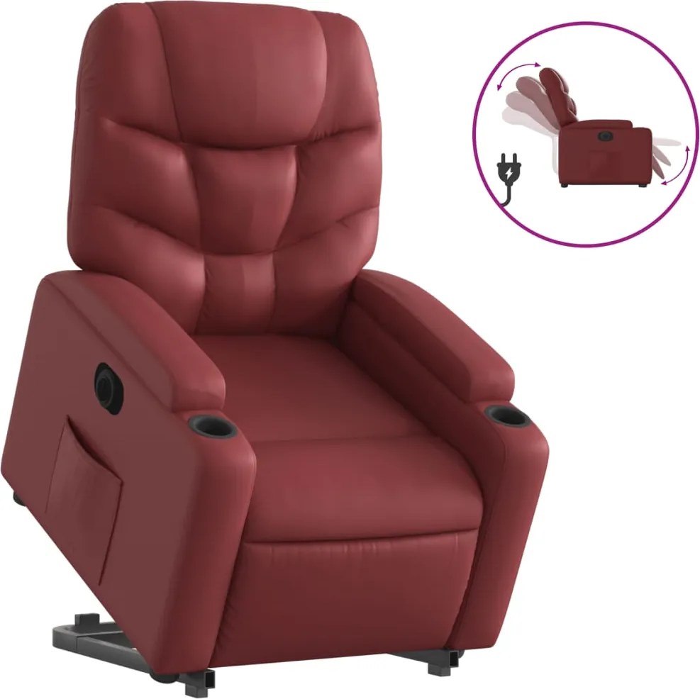 3204676 vidaXL Електрически изправящ реклайнер стол, виненочервен, еко кожа