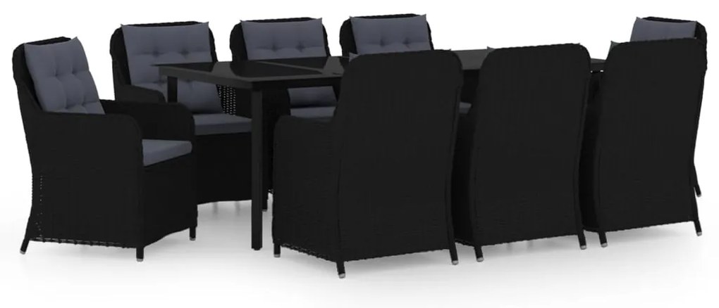 3099564 vidaXL Градински трапезен комплект, 9 части, черен