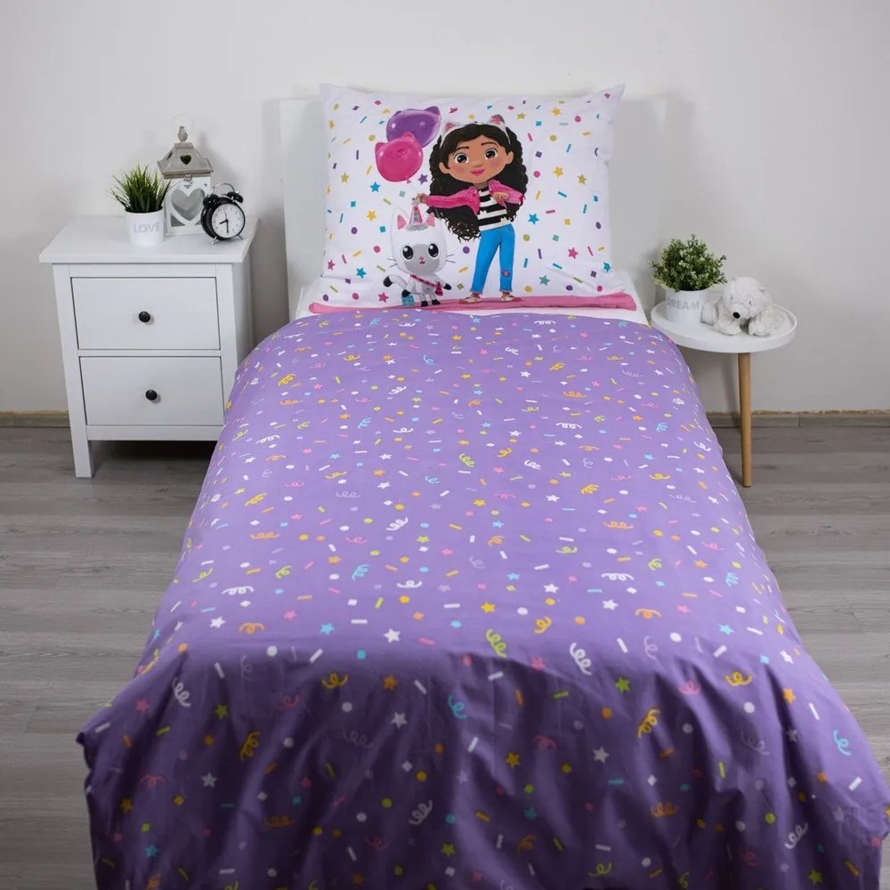 Единично памучно детско спално бельо 140x200 cm Gabby's Dollhouse "Confetti" – Jerry Fabrics