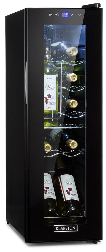 Klarstein Shiraz 12 Slim, диспенсър за вино, 32 л, 12 бутилки, 85 W, 5-18°C, сензорен панел за управление