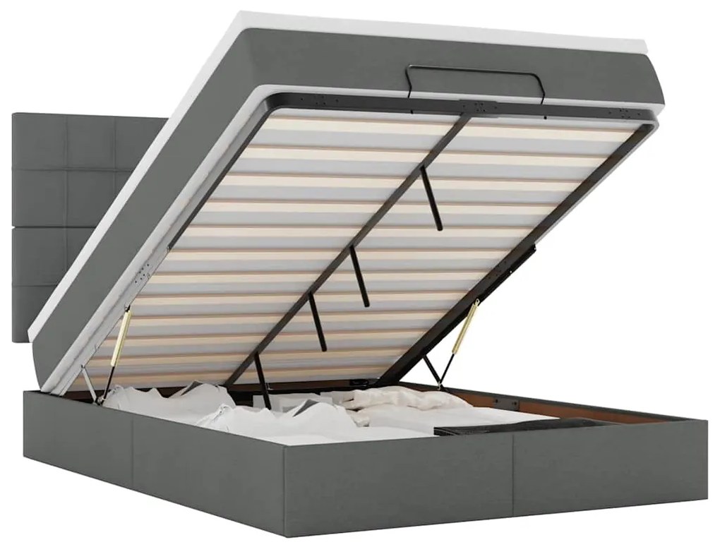3314011 vidaXL Османска легло с матрак и LED, тъмносиво, 140x200 см, плат