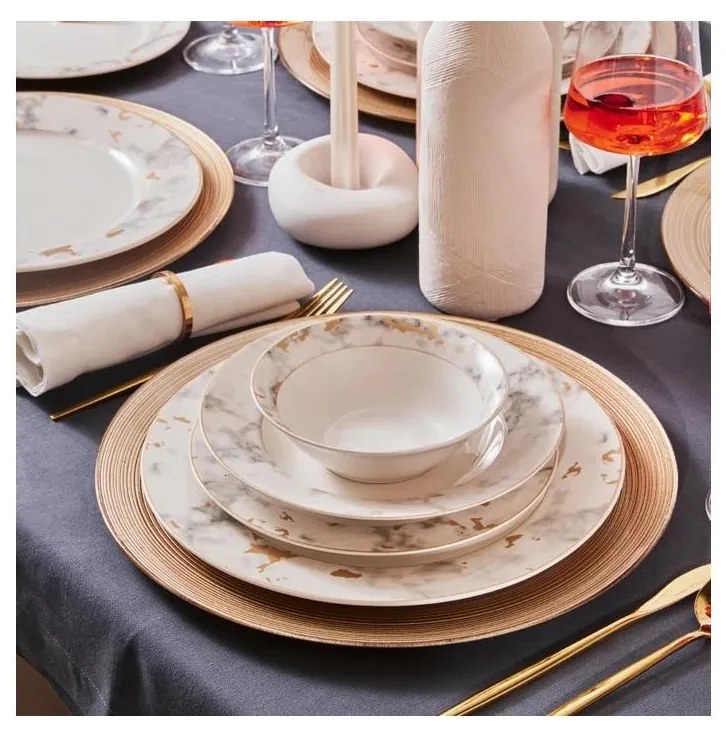 Комплект за хранене 24 части бял/сив/порцелан