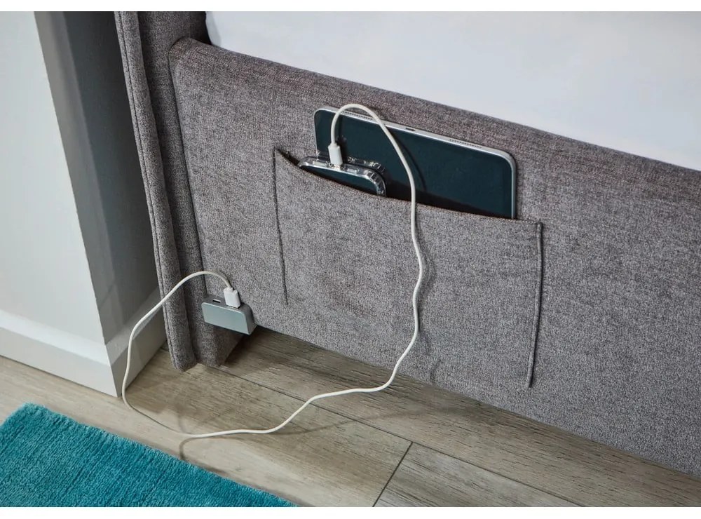 Сиво тапицирано ъглово детско легло 120x200 cm без ламелно дъно Fun – Meise Möbel